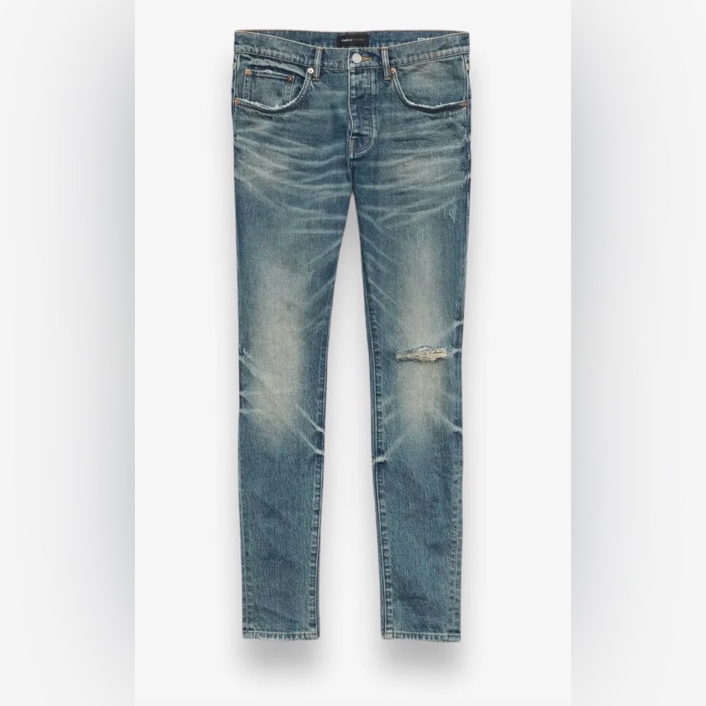 Purple Brand Men's Vintage Knee Blowout Mid Indigo Jeans